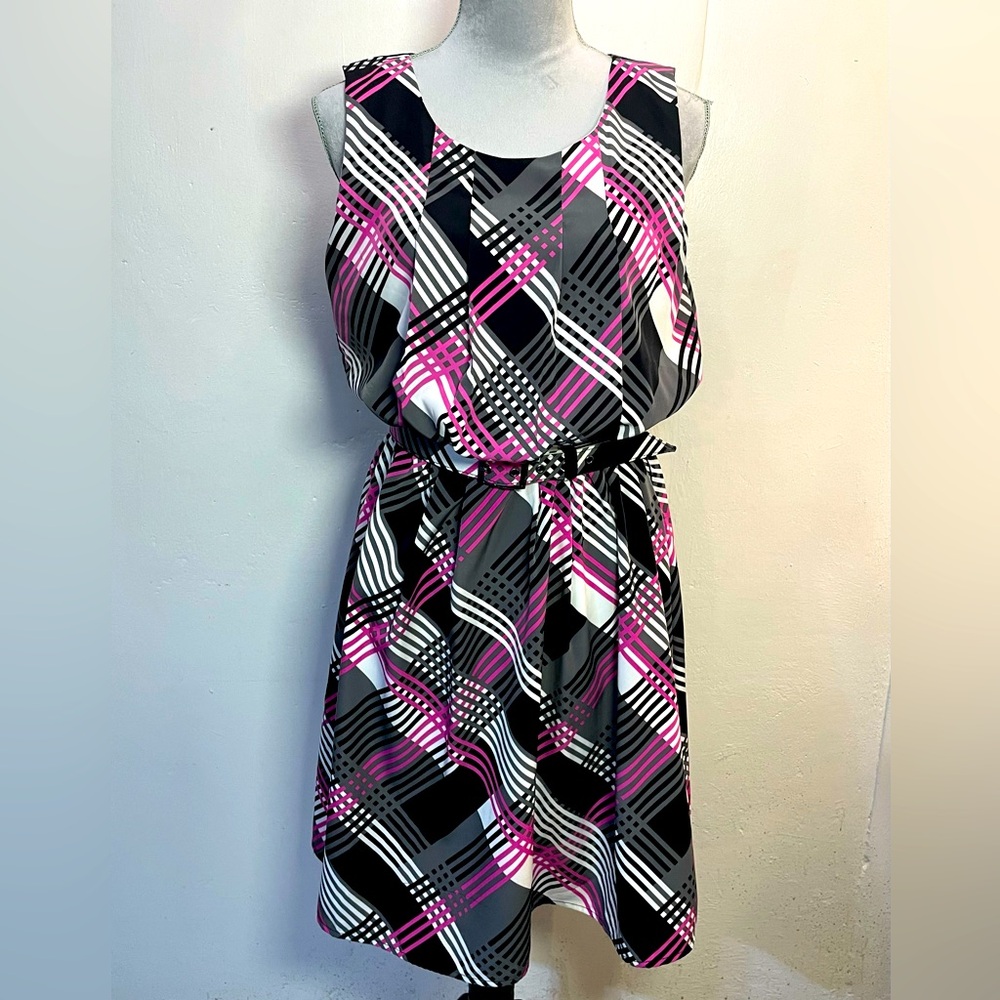 #0141-Banana Republic Belted Lined Sleeveless Plaid Dress-8